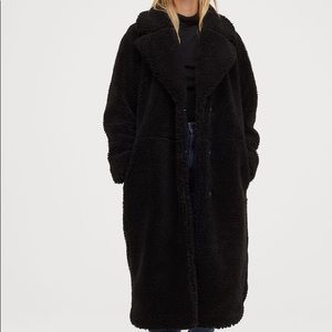 H&M Long Pile Coat in Black